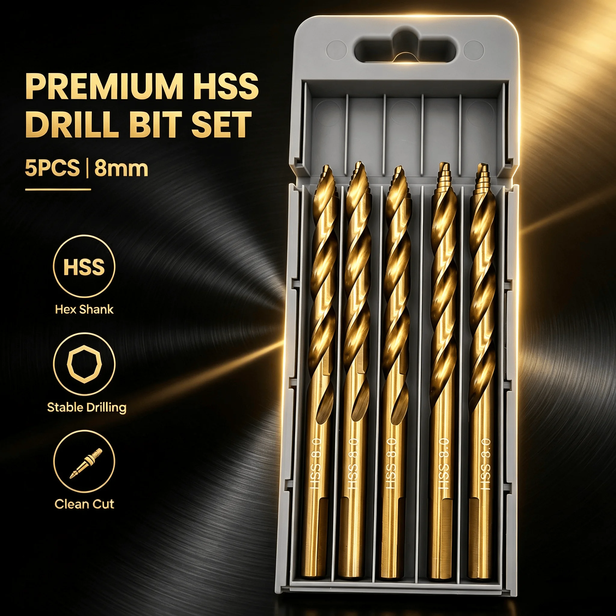 Titanium Coated HSS Step Drill Bits 5PCS 8mm Hex Flat Shank Twist Drill, Sharp Tip Drilling Tool for Metal Timber PVC