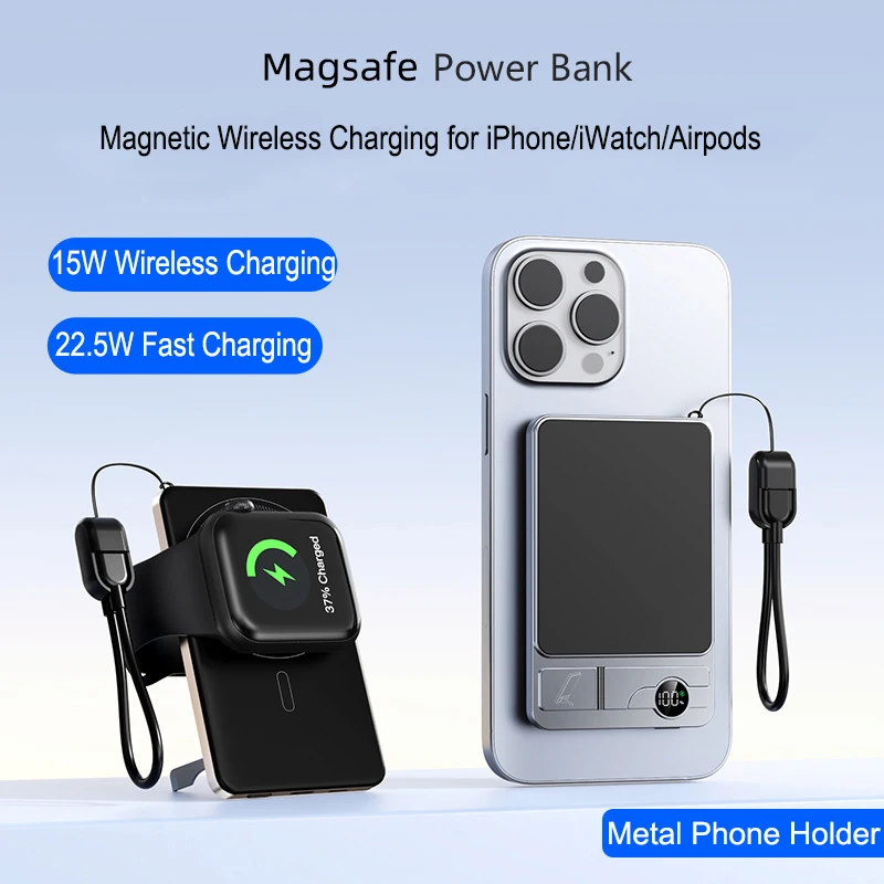 

Magsafe Power Bank with USB C Cable for iPhone 16 Samsung Xiaomi Magnetic Wireless Fast Charger for iWatch Apple Watch 9 Airpods