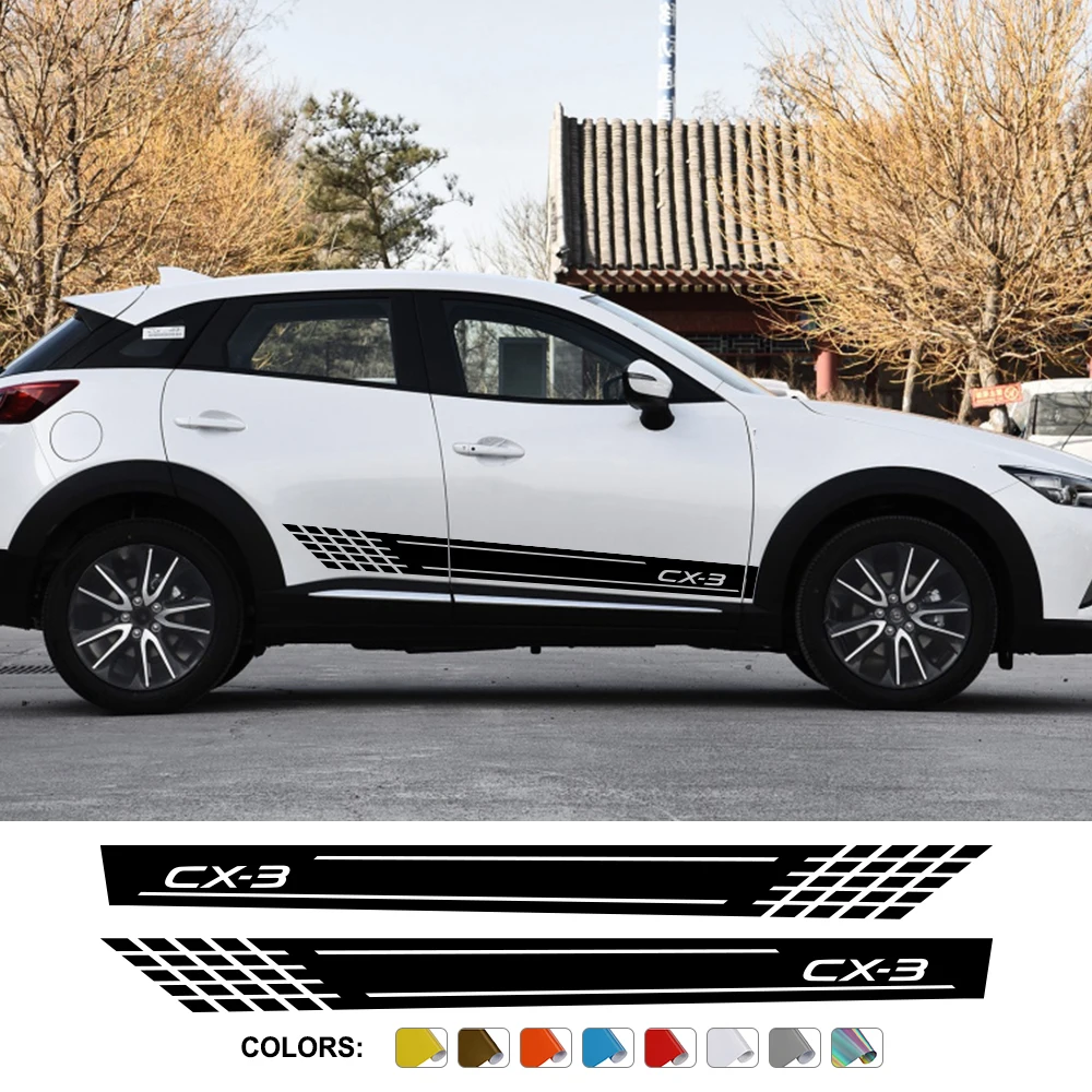 2Pcs Car Door Side Stickers For Mazda CX-3 Racing Sport Styling Vinyl Film Decals Decoration Auto Tuning Accessories