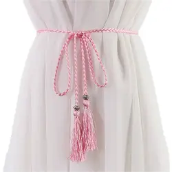 Thin Women Waistband Tassle Bow Dress Tassles Belts Braided Belts Waist Chain Waist Rope