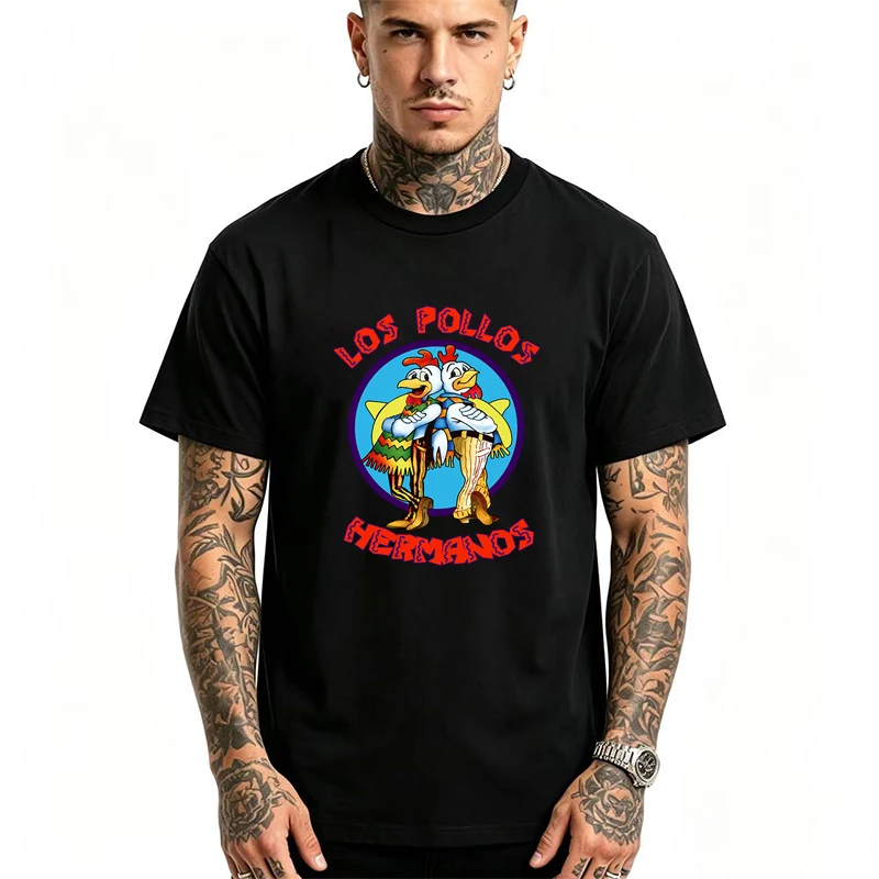 Summer Men's High Quality LOS POLLOS Hermanos Funny Printed T-Shirt Casual Cotton Breathable Tshirt Chicken Brothers Tees Top