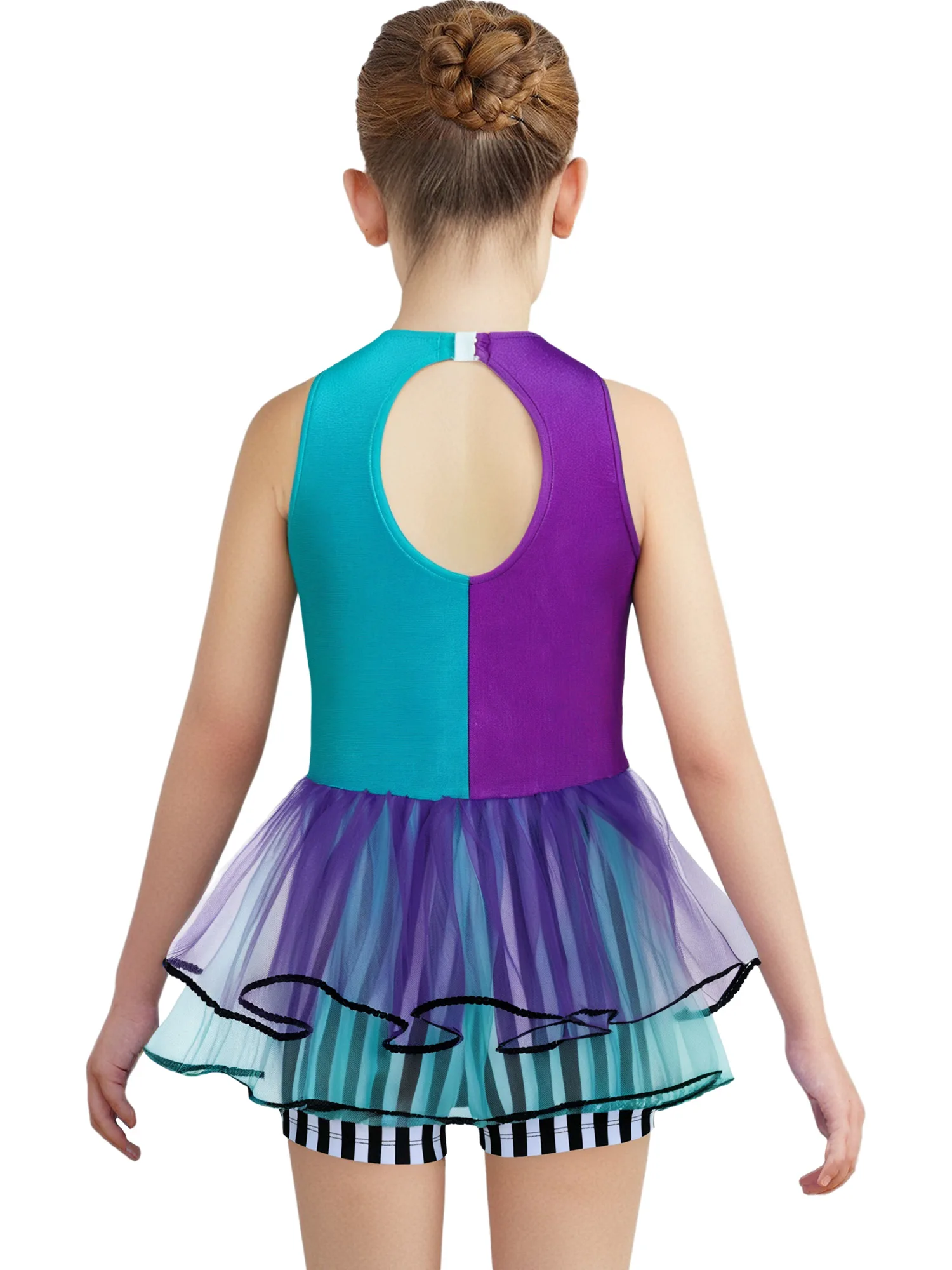 Girls Mad Hatter Costume Kids Halloween Fairytale Tea Party Role Play Fancy Dress Up Sleeveless Striped Bow Knot Tutu Jumpsuit
