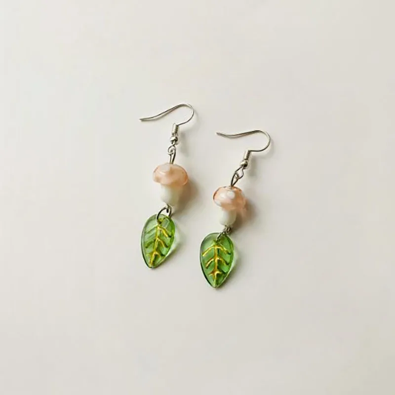 mushroom earrings leaf Y2K Handmade