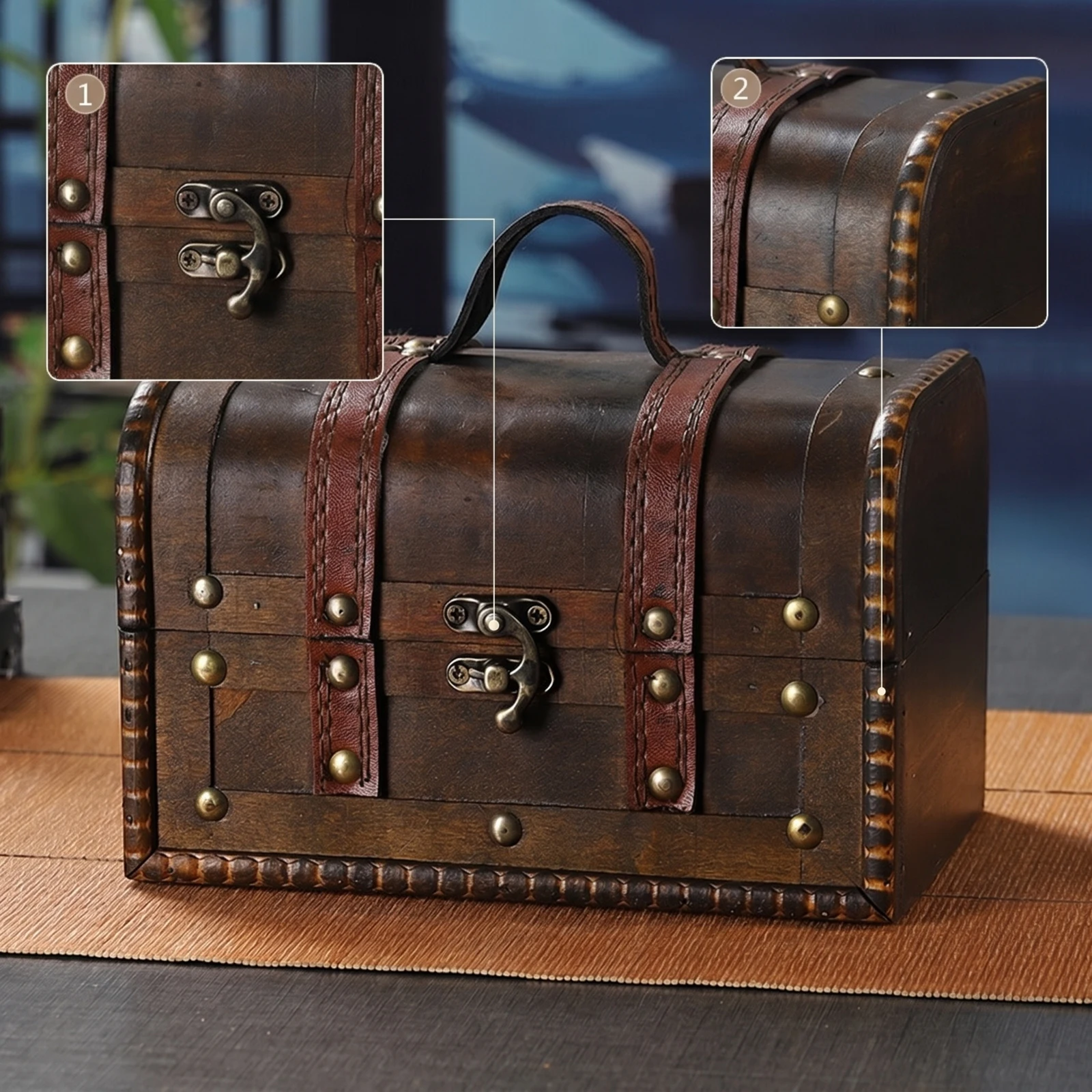 Wooden Chest with Handle Distressed Decorative Storage Box with Handle Small Wooden Storage Box Portable Compact