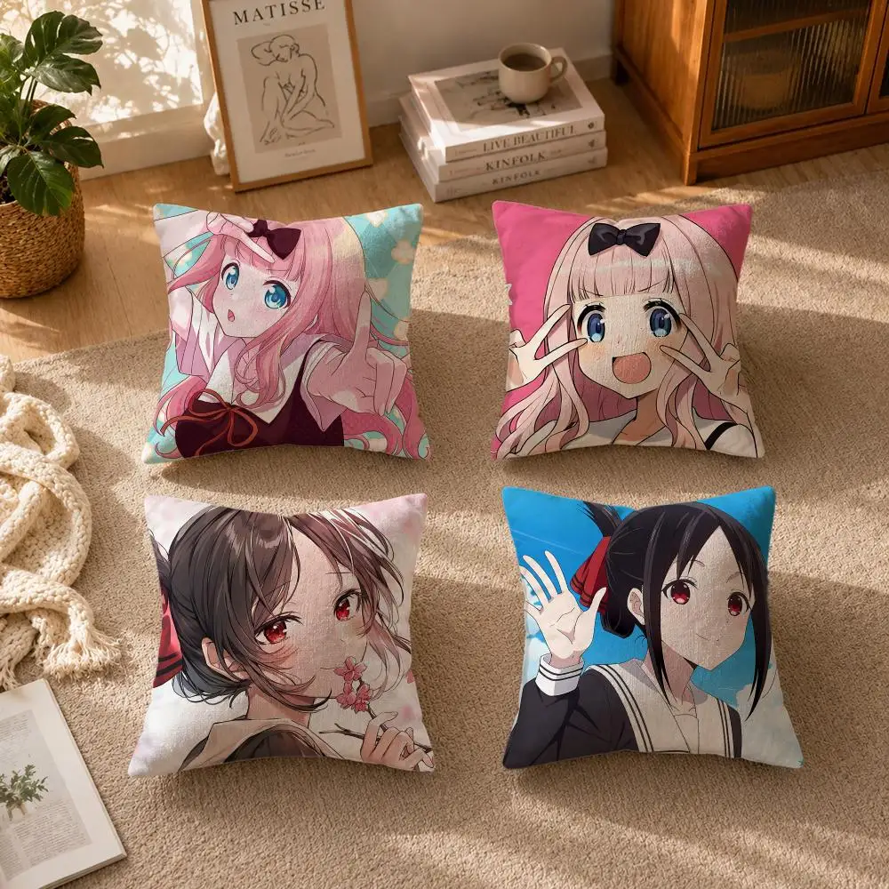Anime Kaguya-sama Cushion Cover Soft Short Plush Zippered Cushion Covers 40/45/50cm Square Decor for Sofa Home