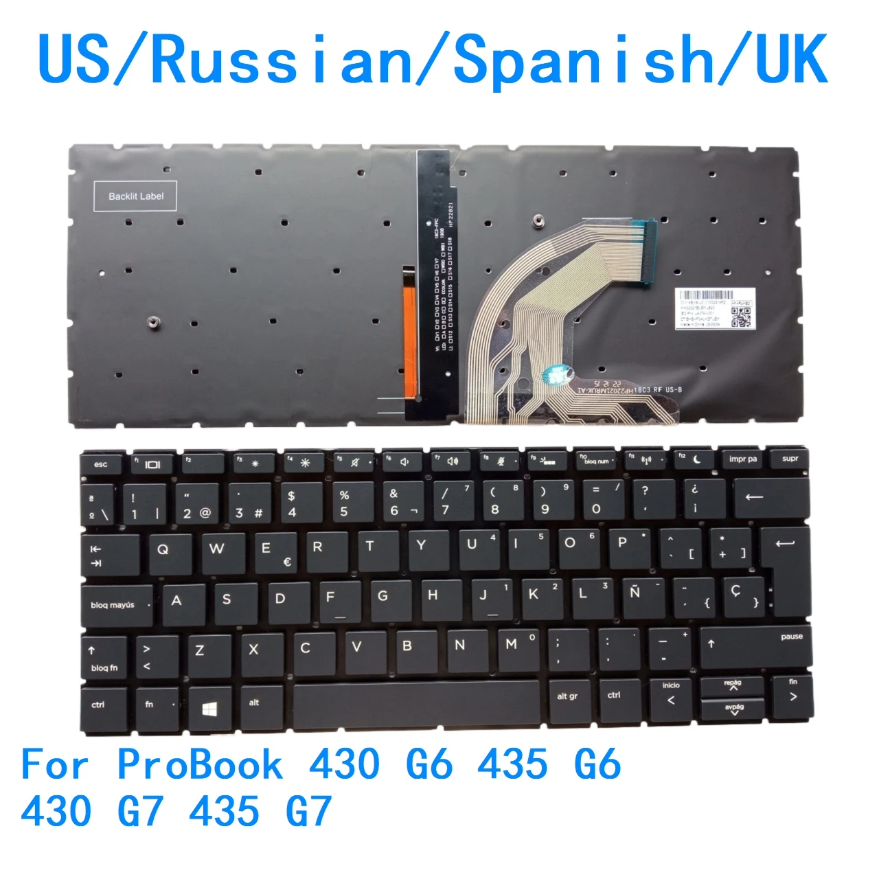 Nuevo teclado retroiluminado en idioma EE. UU., ruso, español, Reino Unido, para HP ProBook 430 G6 435 G6 430 G7 435 G7, teclado de repuesto para Notebook