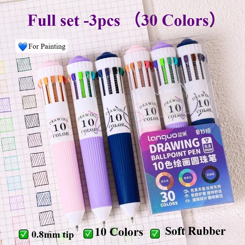 

10 Colors 0.8mm Retractable Ballpoint Pens Set Students Children Colorful Drawing Office School Writing Tool Press Button Handle