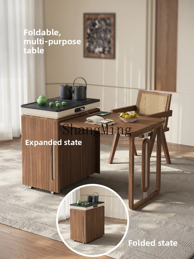 

ZYY movable tea table living room balcony solid wood foldable tea table and chair combination