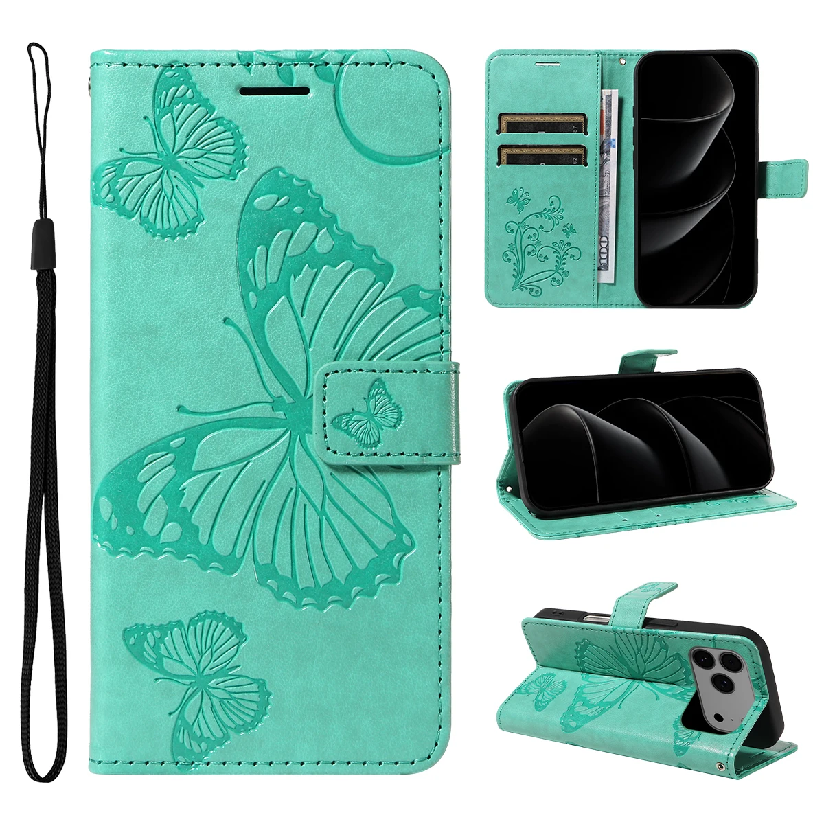 Magnetic Wallet Leather Case For IPhone 17 Air 16e 16 15 14 13 12 Mini 11 Pro SE XS XR Max 8 7 6 Plus Phone Cover Butterfly