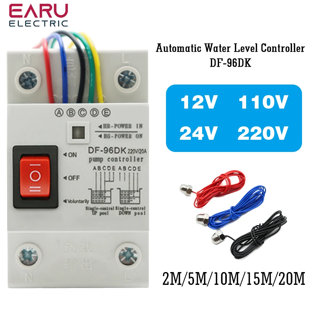 AC DF-96DK Automatic Water Level Controller Switch 20A 220V 110V  Water tank Liquid Level Detection Sensor Water Pump Controller