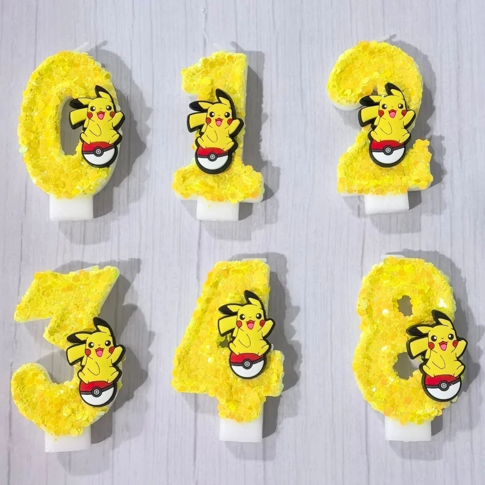 Pokemon Pikachu Kerze Cartoon 0-9 Zahlen-Geburtstagskerze Kinder Baby-Shower Geburtstag Steckbare Tortenkerze Party-Charakter Geschenkzubehör