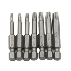 1Pcs 50mm 1/4in Hex Shank Five-Point Magnetic Torx Screwdriver Bit T15 T20 T25 T27 T30 T40 Alloy Steel Screwdriver Bits
