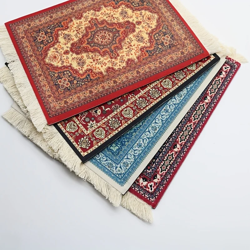Persian Mini Woven Rug Mat Mouse Pad Vintage Style Rug Pattern Cup Laptop Mouse Pad with Edge Home Desk Decorative Coaster