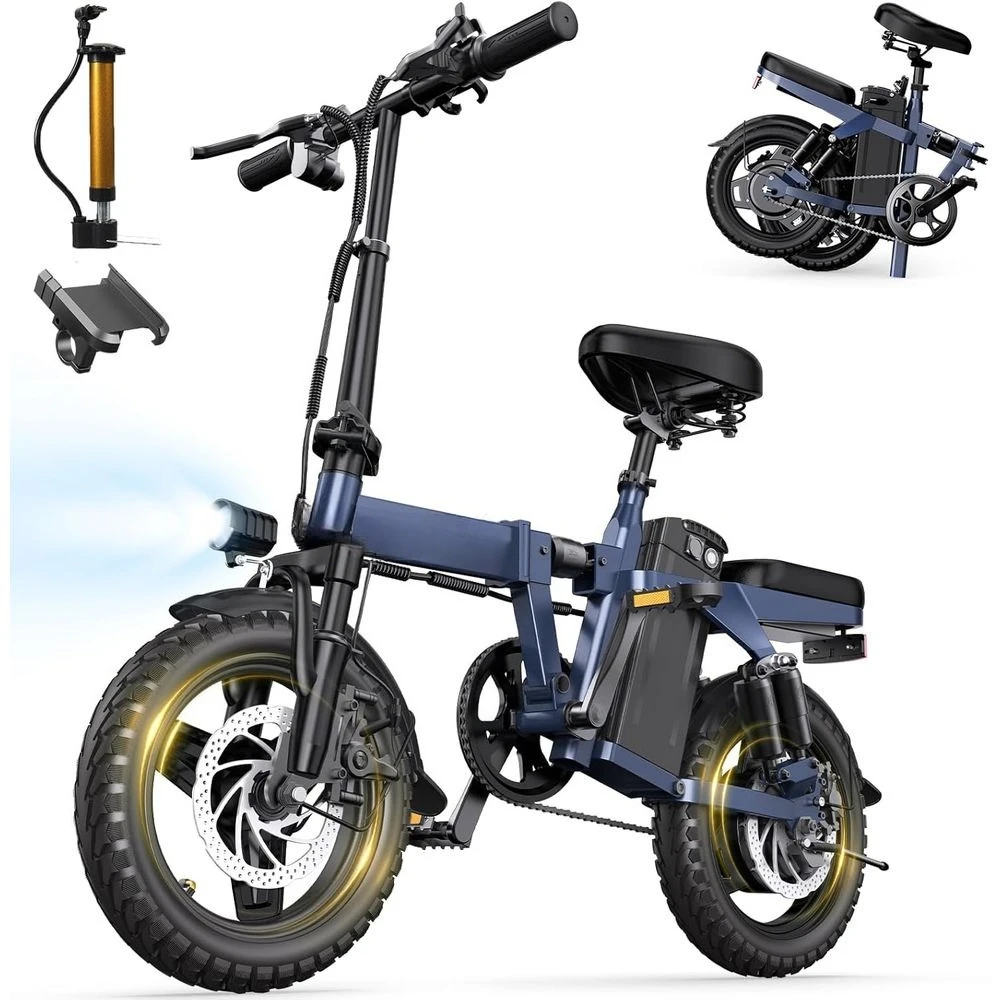 

Folding EBike for Adults, 20MPH Dual-Seat Ebike, MAX 45 Miles Range (PAS Mode) 499Wh Removable Battery, 9 Shocks Full Suspension