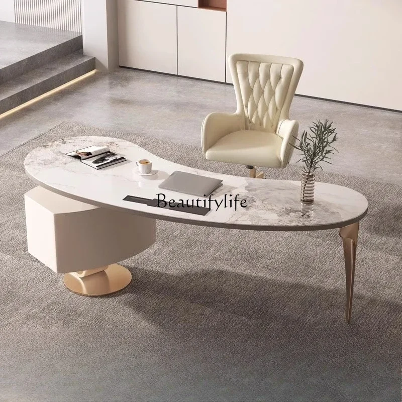 

09Light rock slab desk Modern simple Italian minimalist high-end bright countertop desk