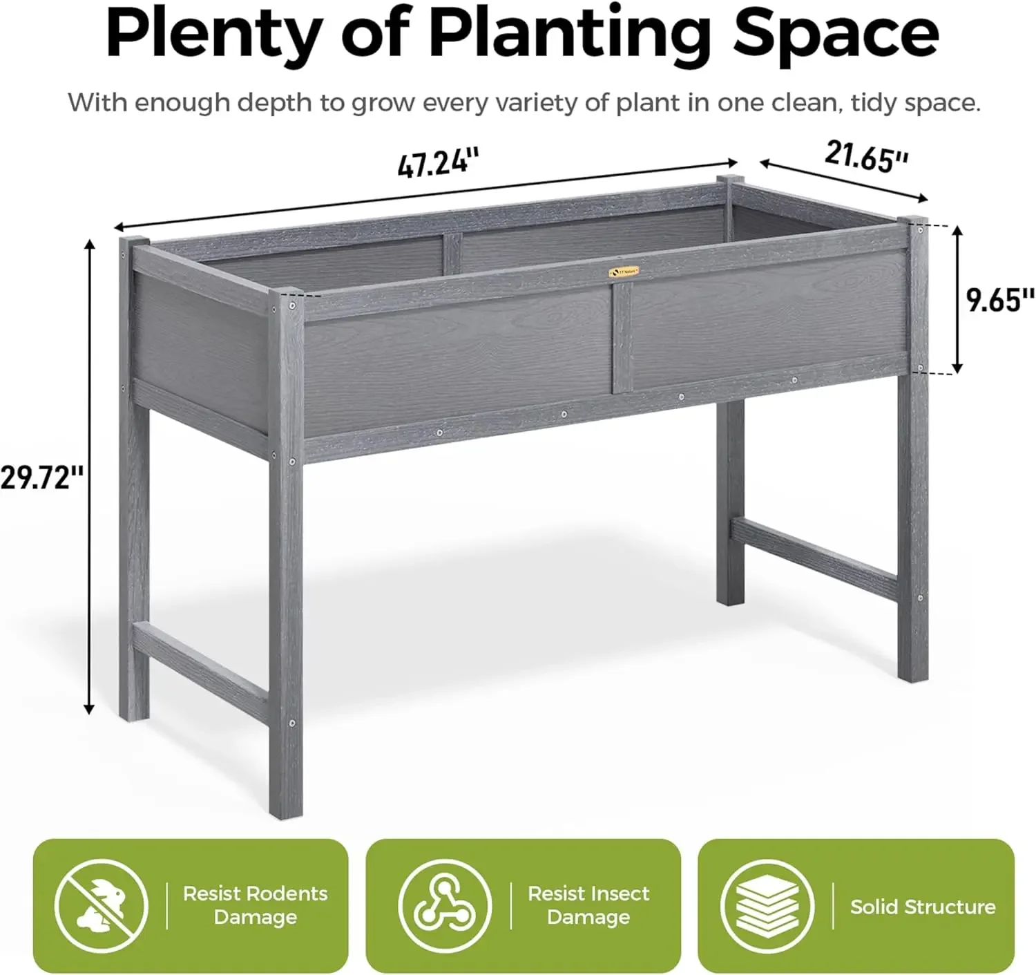 TT Nature HDPE Raised Garden Bed with Legs, 47x22x30 inch Outdoor Elevated Planter Box for Vegetables, Herbs & Flowers, Weather-