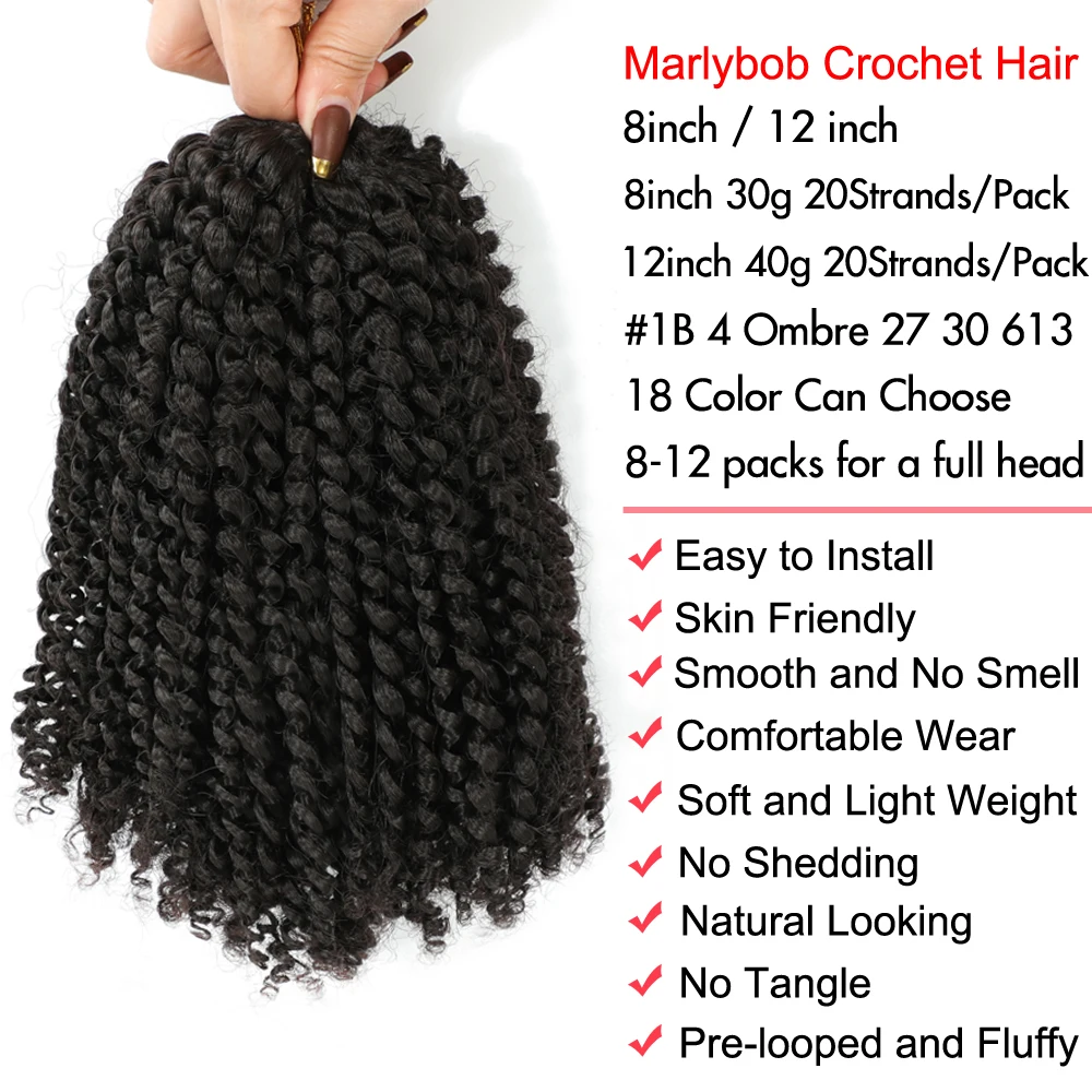 Marlybob Crochet Hair For Black Women pelo para trenzas africana pre-looped Kinky Curl Hair Braids for Faux Locs Crochet Hair