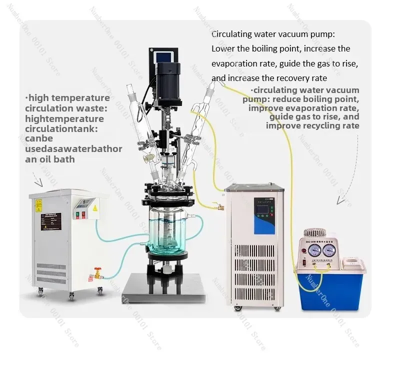 High Temperature Double Layer 1 2 3 5 10 20 30 50 100 150 200L Chemical Lab Vacuum Mixing Reaction Vessel Jacketed Glass Reactor