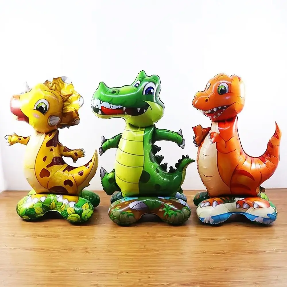 Large 4D Standing Dinosaur Crocodile Lion Foil Balloons Jungle Safari Animal Boys Birthday Party Decoration Kids Toys Air Globos