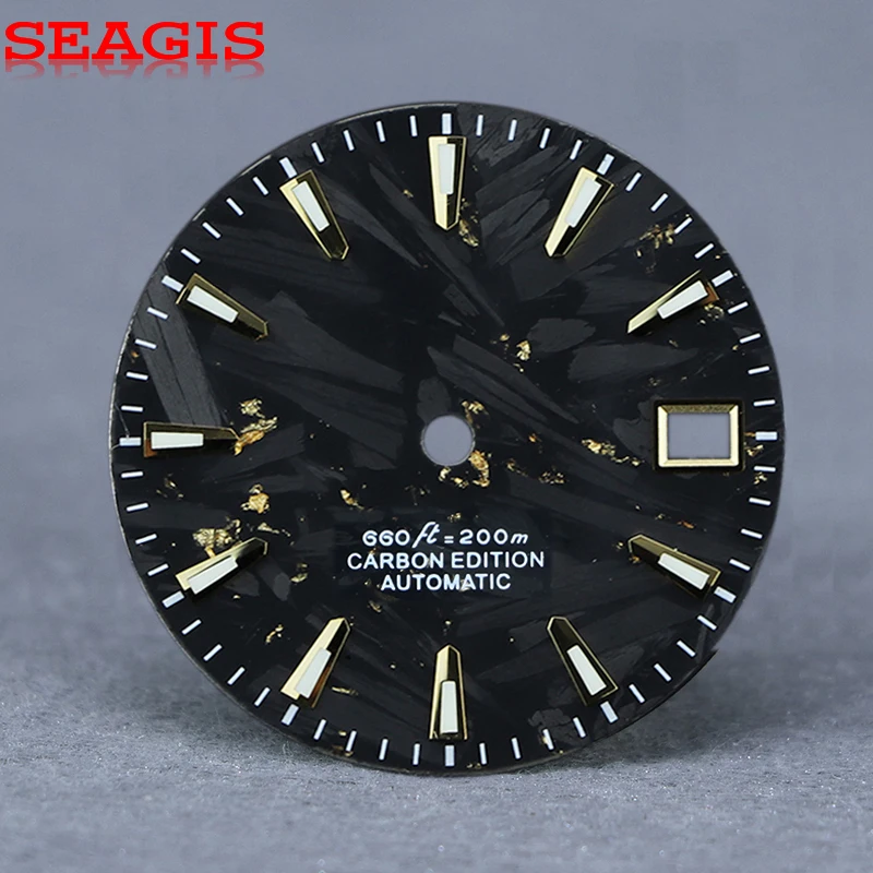 SEAGIS Carbon Fiber Dial, 28.5 mm Dial BGW9 Lume for NH35 Dial Mod Watch Parts Customization No Logo Watch Face