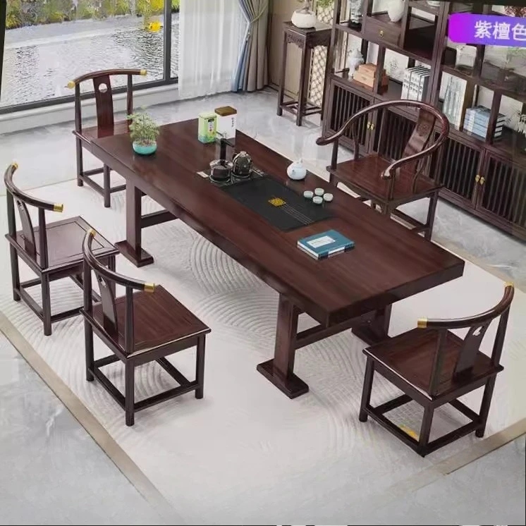 Nordic luxury high-end tea table and chair combination with drawers solid wood large board flat integrated set home