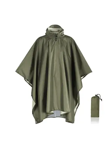 Outdoor 3 In 1 Military Raincoat Hooded Sleeve Waterproof Rain Poncho Motorcycle Rain Cover Camping Hiking Travel Rainwear Tent