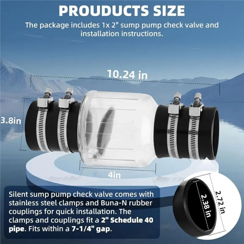 abjo-2-inch-sump-pump-check-valve-with-stainless-clamps-silent-spring-loaded-flapper-pfor-vc-anti-backflow-for-pool