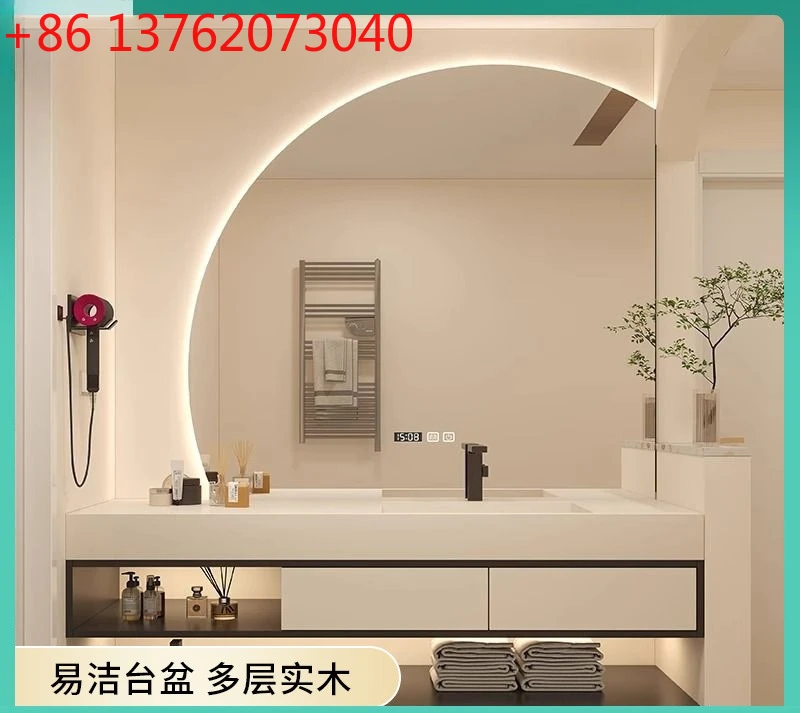 

Minimal i semicircular mirror rock slab integrated basin bathroom cabinet combination solid wood smart washstand pool