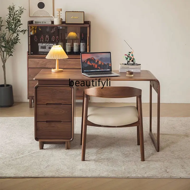 North America Black Walnut Modern Light Luxury Solid Wood Computer Desk Office Office Writing Desk