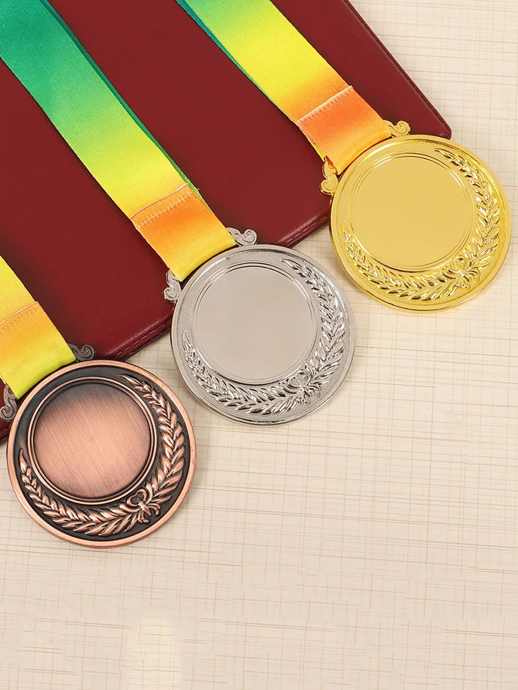 2 Inches Gold Silver Bronze Award Medal with Neck Ribbon Gold Silver Bronze Prize Round for Competitions Party