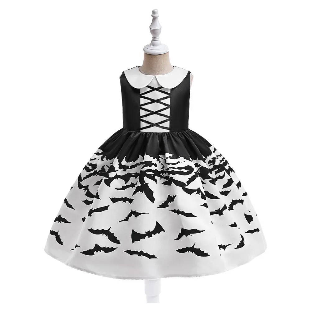 2023 New Halloween Pattern Girls Dress Child Carnival Party Costume Pumpkin Witch Cosplay Princess Dress 3 4 5 6 7 8 9 10 Years