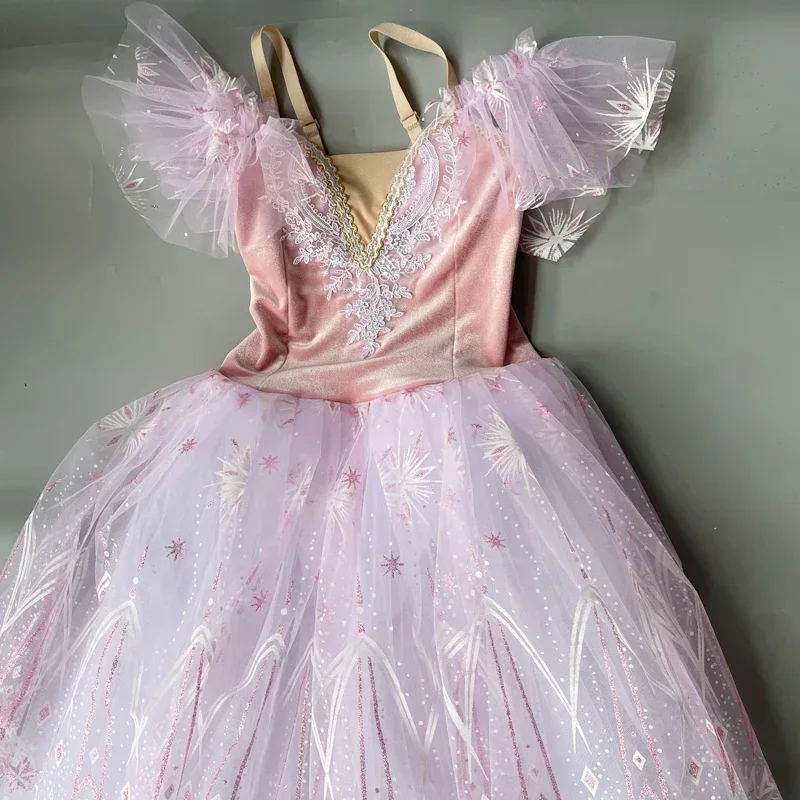 子供用バレエスカートパフォーマンスコスチューム女の子プロフェッショナルバレエドレスロングロマンチックチュチュ白鳥の湖ダンスふわふわスカート