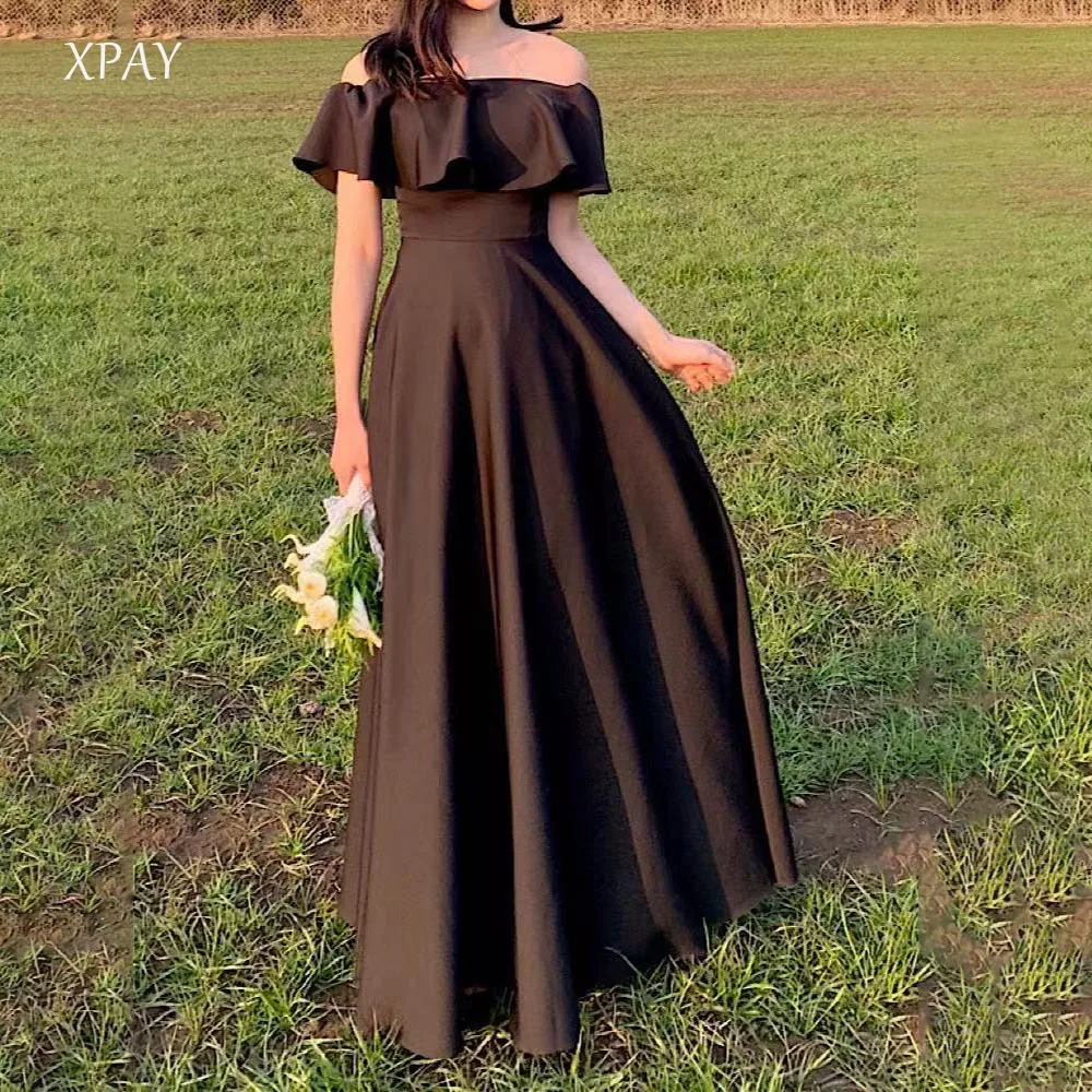 

XPAY Ruffle Strapless Black Evening Dresses Korea Wedding Dress Photo Shoot Floor-length A-line Simple Bridal Dress Customized