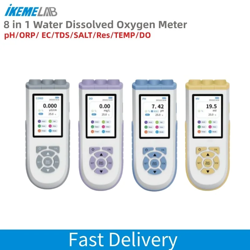 Hot IKEME 8 in 1 Water Dissolved Oxygen Meter Digital pH/ORP/EC/TDS/SALT/Res/TEMP/DO High Accuracy Digital Dissolved Water Test