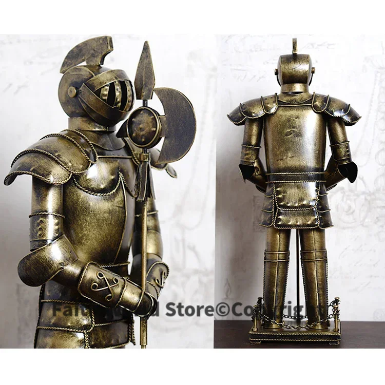 

38CM LARGE -Christmas GIFT TOP COOL fashion office home shop bar decorative art Retro Iron Roman armor Warrior art statue-JS516