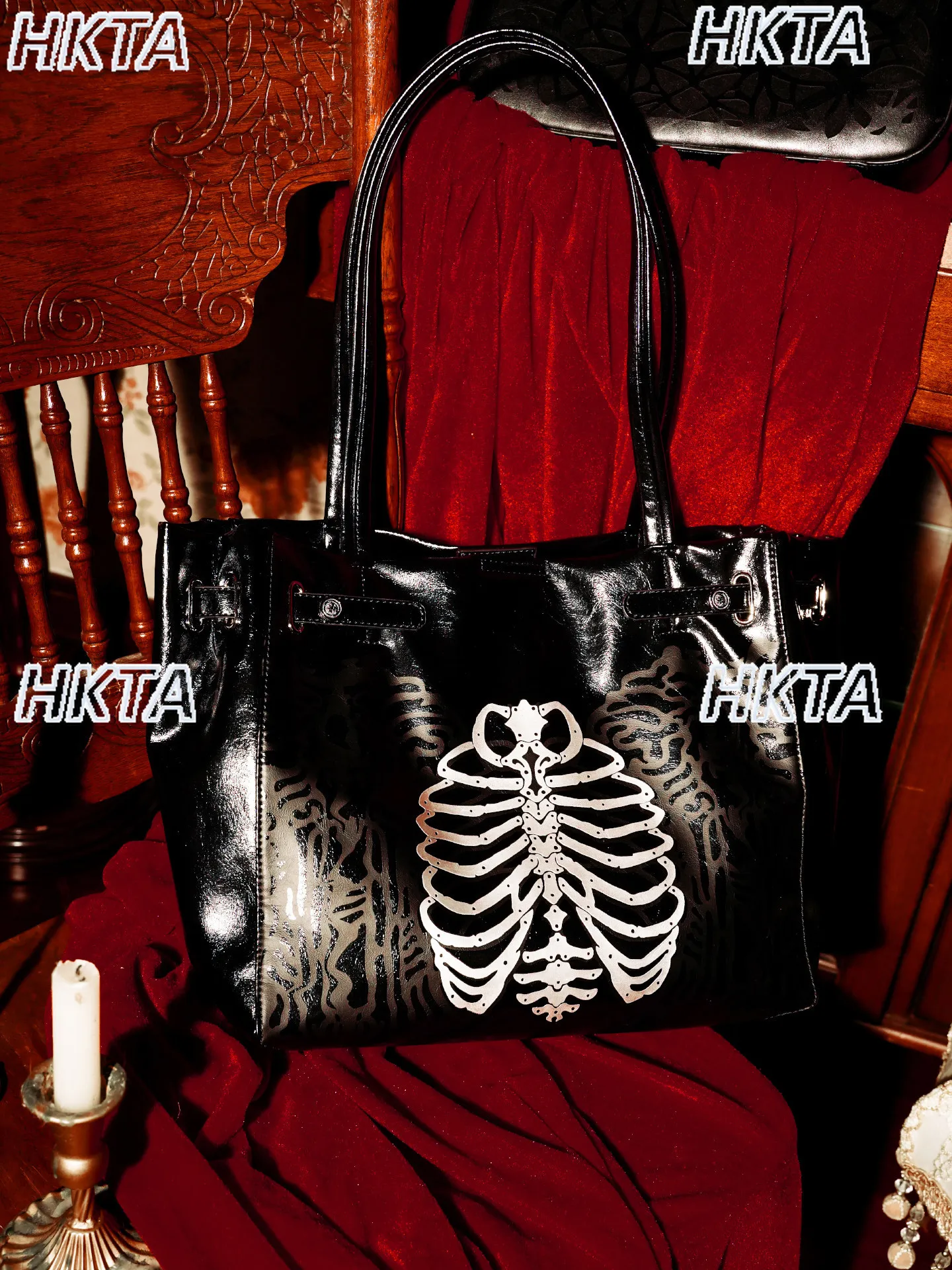 Gothic Dark Subculture Y2k New Lolita Large Capacity Commuter Tote Bag Fashion Square Zipper Printed Bags Black Backpacks Women