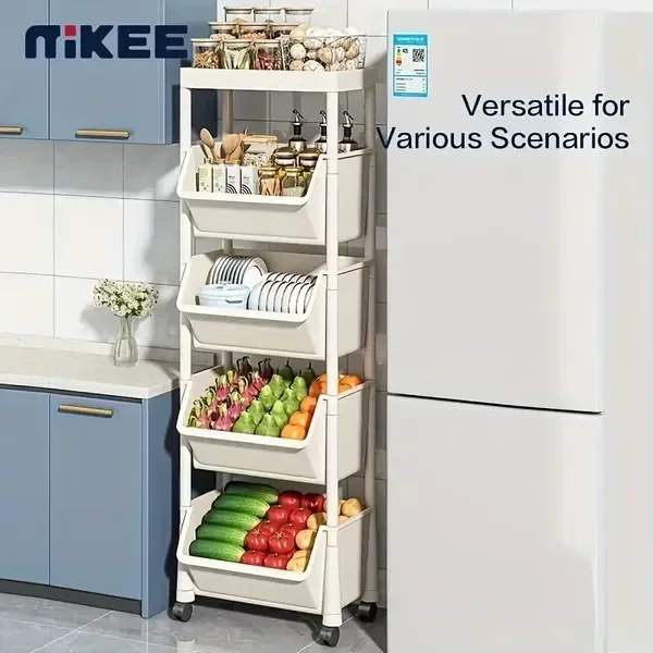 

5 Tier Plastic Rolling Utility Cart for Office Living Room Kitchen Bedroom and Garage Movable Storage