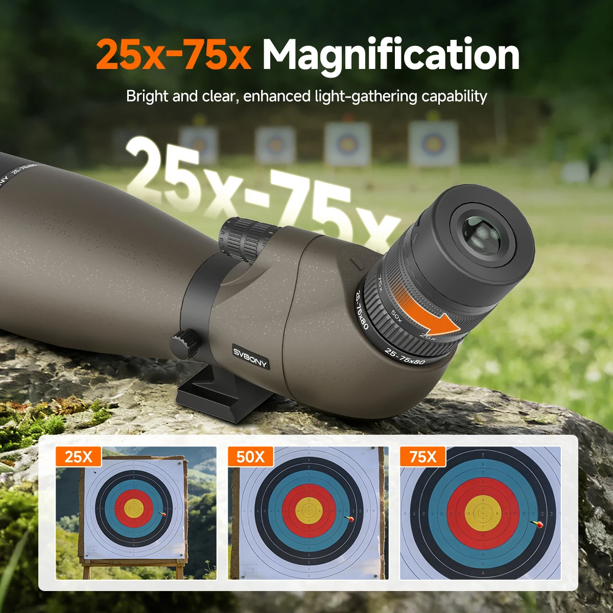 Svbony SV29 Spotting Scope 25-75x80mm FMC 57° Wide Angle Removable 1.25