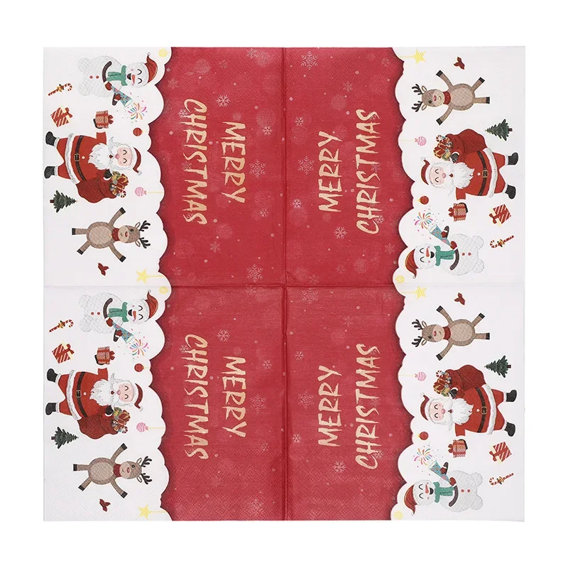 10/20pcs 33*33cm 2-Ply Christmas Party Decoration Paper Cartoon Christmas Elements Printed Napkins Red White Paper Placemats