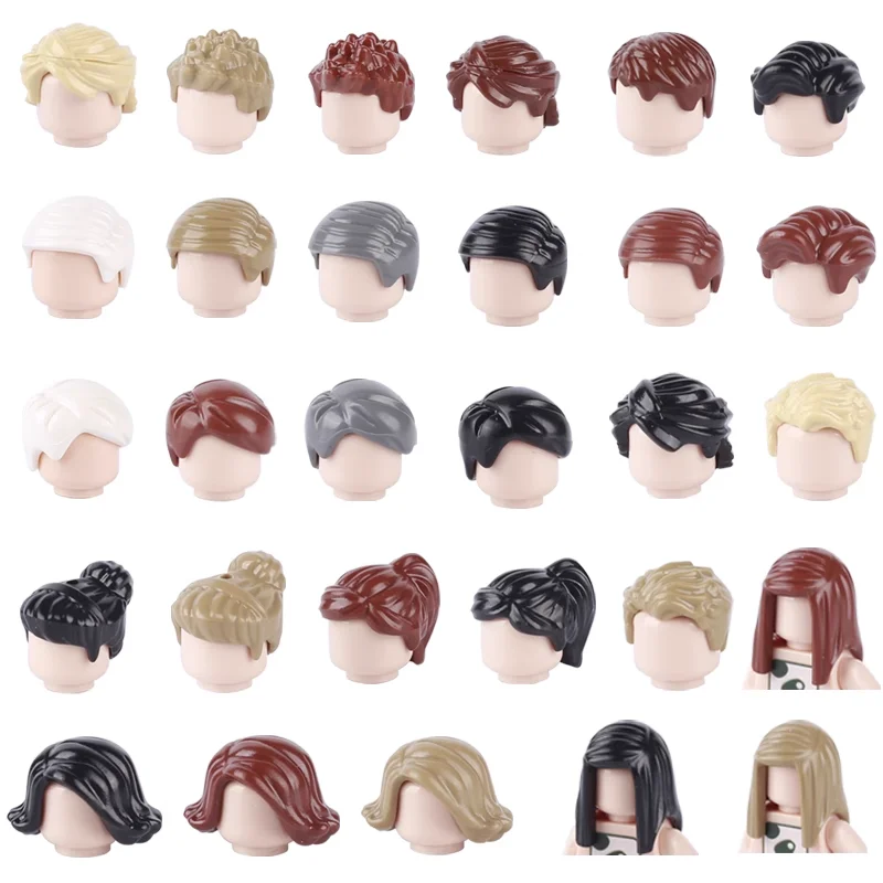 MOC Building Block Accessories Long Hair Ball Head Horse Tail Boys Girls Hair Style Figure Decoration Gift Toy Kid Bricks O030