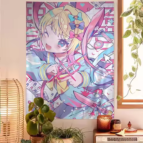 Colorful Anime Girl Hanging Tapestry for Home Decor, Vibrant Wall Blanket Art Decoration, Unique Gift Idea