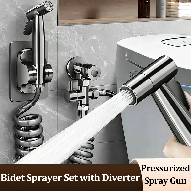 Toilet Flushing Spray Gun Faucet Companion 1 Inlet 2 Outlets Bathroom Toilet High-Pressure Water Gun Powerful Floor Corner Valve