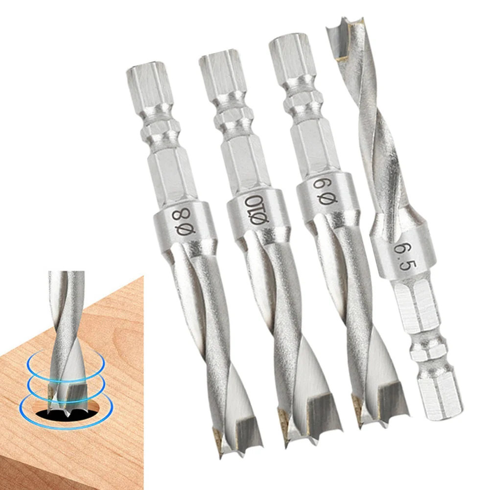 

4pcs Hex Shank Three-Point Woodworking Drill Bit Hexagonal Handle Rechargeable Drill For Plywood Plastic Metal Drilling Bit