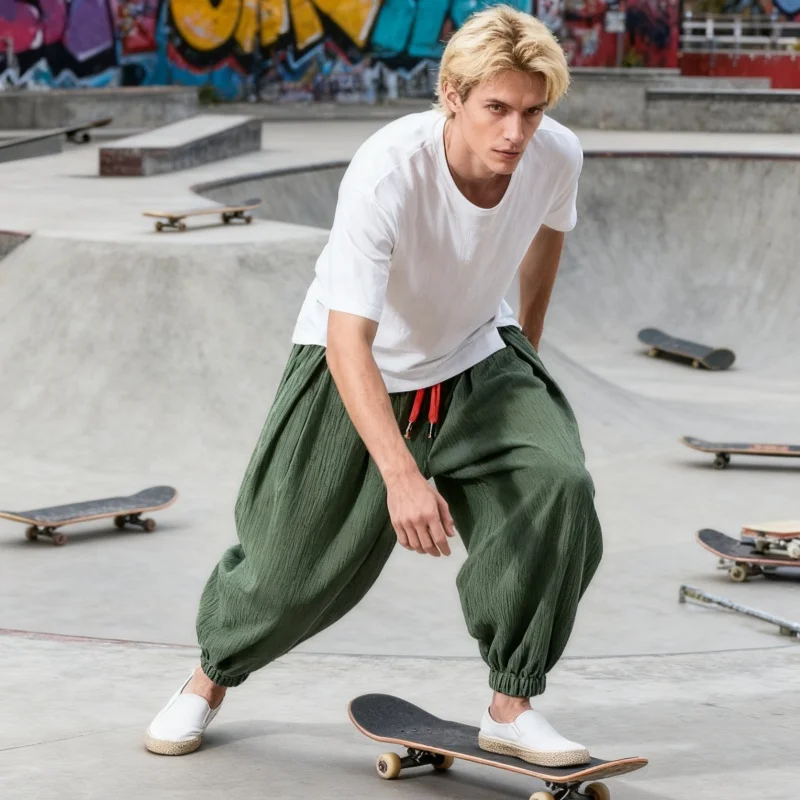 

Новинка 2025, мужские свободные шаровары большого размера, осенние льняные спортивные брюки в китайском стиле, высококачественные повседневные брендовые мужские брюки