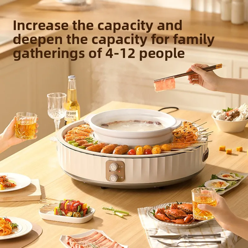 Multifunctional Round Hot  Electric BBQ  Combination with Knob Control Clay Non-stick  Indoor BBQ