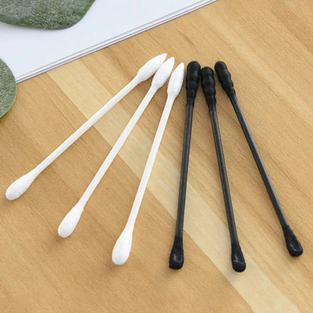 Cosmetic Swab High Toughness Cotton Swab Stick Easy to Pinch Ear Care  Smooth White Black Double Colors Cotton Swab