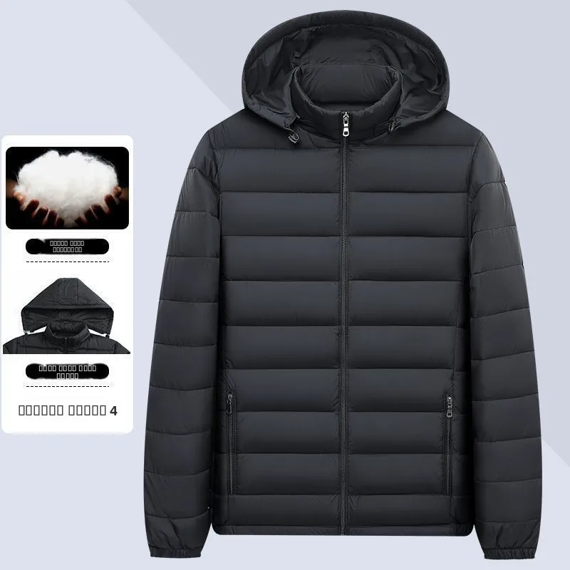 Męska lekka kurtka z bawełny i puchu, ultracienka, duży rozmiar, modna, z elementem węzłem, regularna, cienka, na wiosnę.