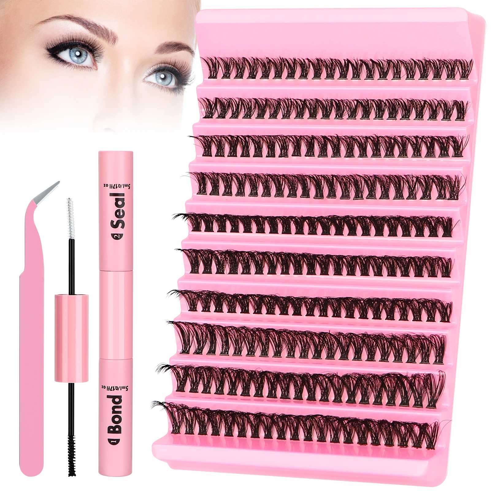 200 Stuks Lash Extensions Kit 40d-100d Diy Cluster Wimpers Met Hechting En Afdichting Wimpers Lijm Set Pluizige Volume Valse Wimpers Make-Up