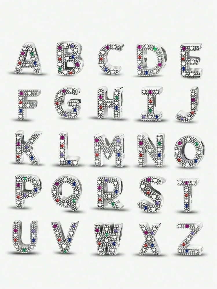 Abalorio de plata de ley 925 con 26 letras coloridas a la moda, apto para pulseras de mujer, regalo DIY, joyería de calidad alta