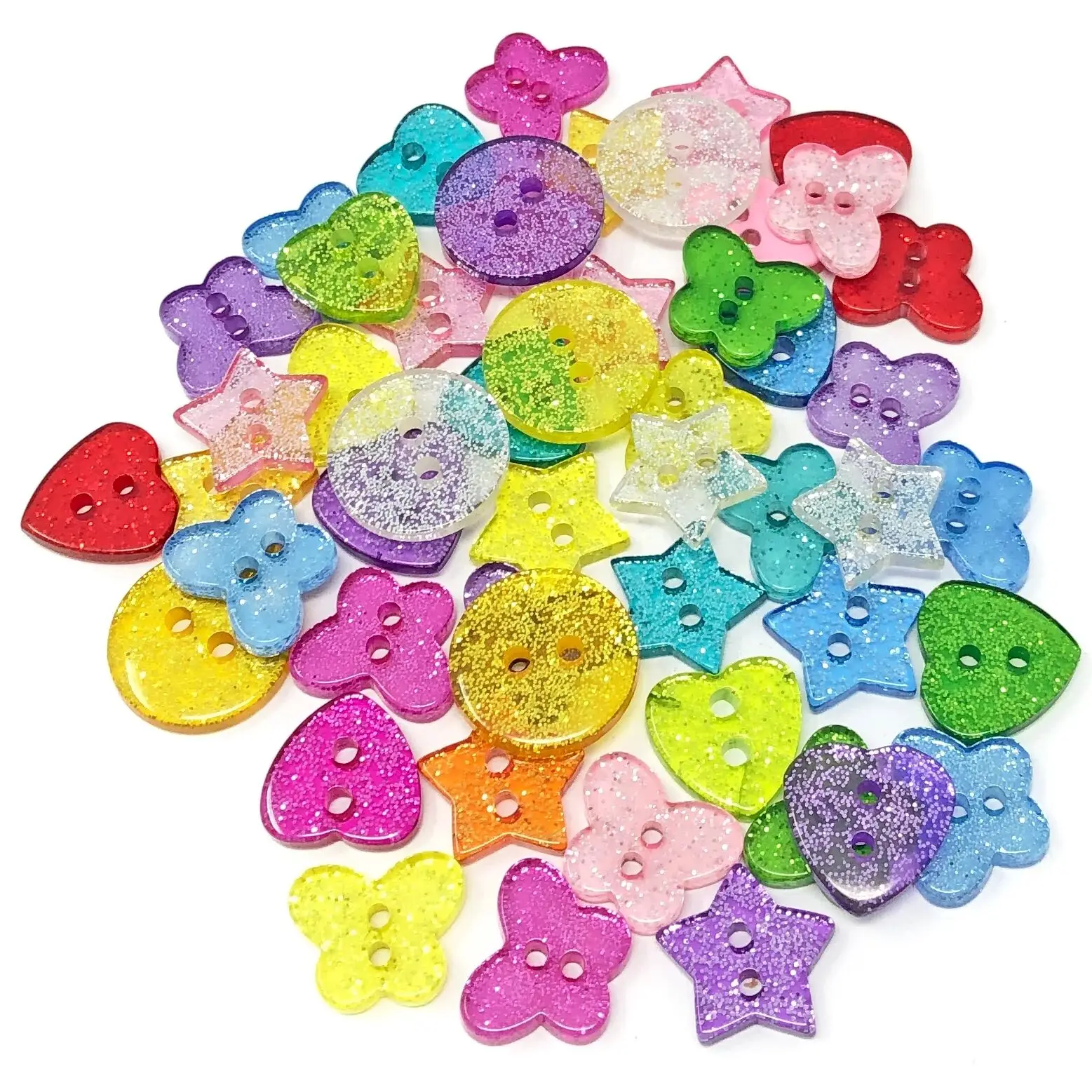 50pcs DIY Resin Heart Star Sparkling Glitter Buttons For Clothing Sewing Scrapbook Cardmaking 2 Holes DIY Crafts Embellishments